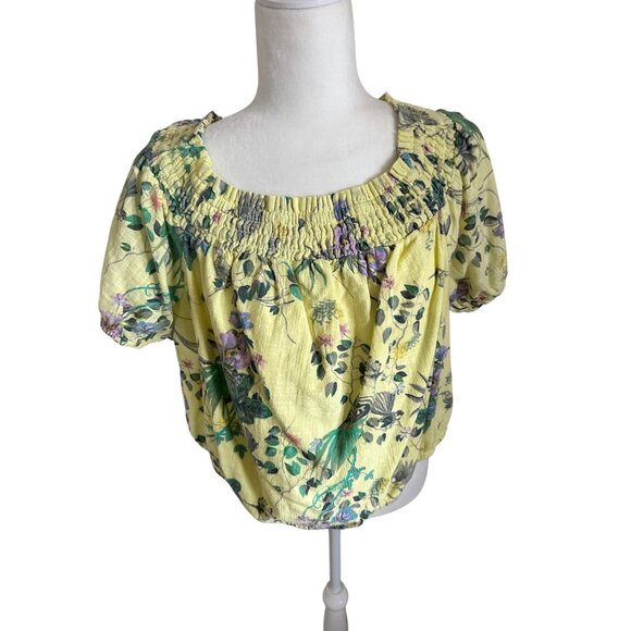 New INC International Concepts Size 1X Plus Womens Yellow Floral Smocked Scoop N - Picture 2 of 9